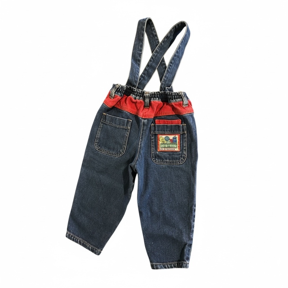 Sesame Street Kids Denim Overalls with Red Accents Vintage